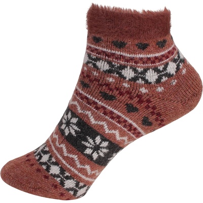 Дамски термо чорапи в кафяво с коледни мотиви и пух
