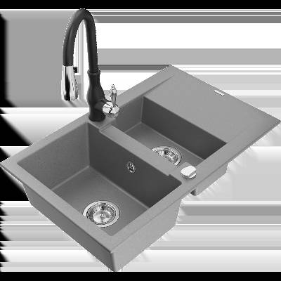 Gaspar гранитна мивка с 1, 5 камери с отцедник и кухненски смесител Savita, сив - 6507-71-672601-70 (6507-71-672601-70)