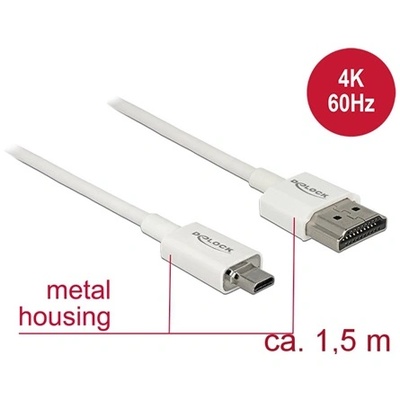 Delock Kабел Delock 85150, HDMI към micro HDMI-D TT, 3D, 4K, 1.5 м, Бял (85150)