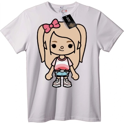 NOONEBRAND Тениска Сладко Момиче с Розова Панделка - 4XL, White