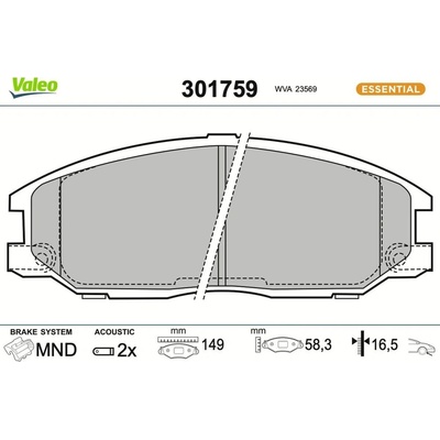 Sada brzdových destiček, kotoučová brzda VALEO 301759