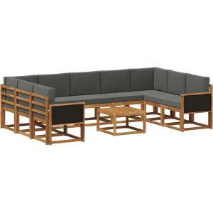 vidaXL Комплект дивани за открито 10 бр. Натурален и Антрацит (3385543)