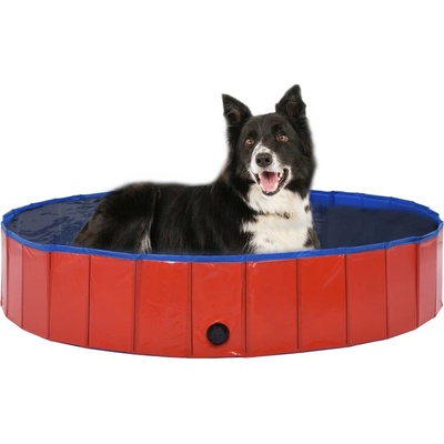 Vidaxl Skladací bazén pre psov PVC červený 160 x 30 cm