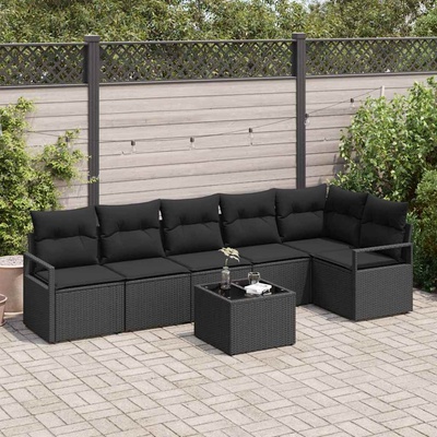 vidaXL Комплект дивани с възглавница 7 pcs Черно полиратан (3346413)