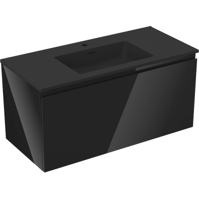 Orio шкаф за баня 100 см с мивка Otis, 1 чекмедже, черен гланц/черен мат - 91A10-10047-1-BF70-W18M71 (91A10-10047-1-BF70-W18M71)