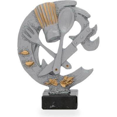 Trofej luxusní se symbolem gastronomie výška 25 cm stříbrná/zlatá