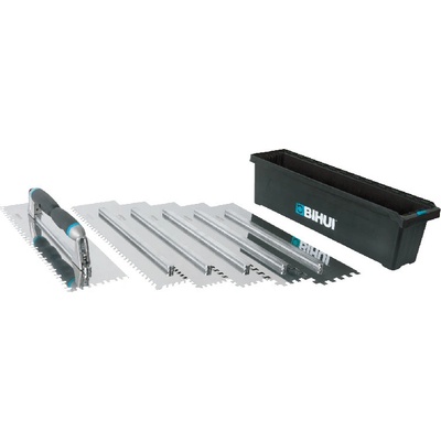 9-dílná sada zubových hladítek INOX s výměnnou rukojetí 480x130 mm