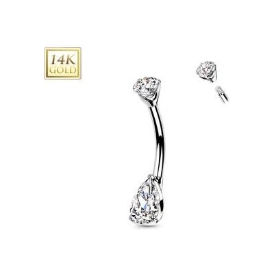 Šperky4U zlatý piercing do pupíku zirkon ve tvaru kapky ZL01226-WG