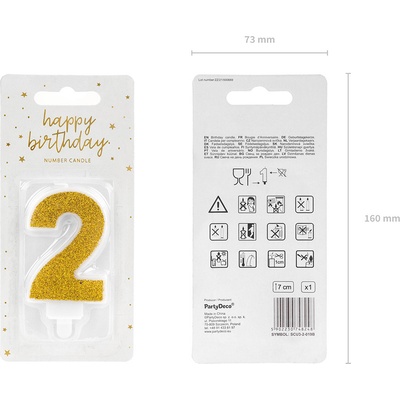 PartyDeco Narozeninová svíčka 2 zlatá 7cm – Zboží Mobilmania