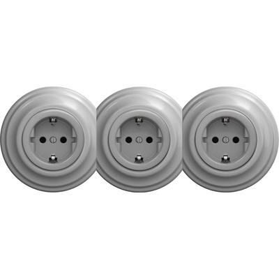 Kliklap - Тройна ретро домашна розетка с рамка SCHUKO 230V, сива (KA0054B)