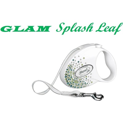 flexi Swarovski GLAM Splash Leaf S - Модерен автоматичен повод за кучета, 3 метра лента, до 12 кг - цвят бял