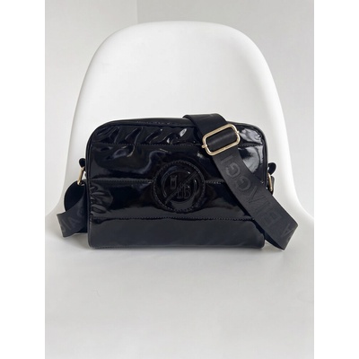 Laura Biaggi Čierna crossbody kabelka lesklá čierna