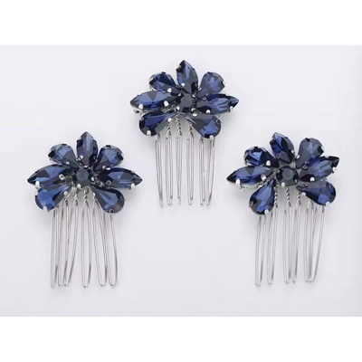 Naishide Jewelry Sada 3 ks krystalových hřebínků Flower Druh barvy: Tmavě modrá