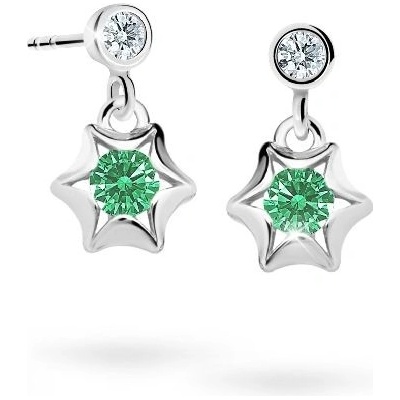 Danfil dětské náušnice hvězdičky C2159 z bílého zlata s kamínkem Emerald Green zapínání balónek