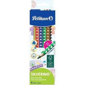 Herlitz Pelikan Silverino дебели триъгълни 6 смесени цветни молива 00700610 (00700610)