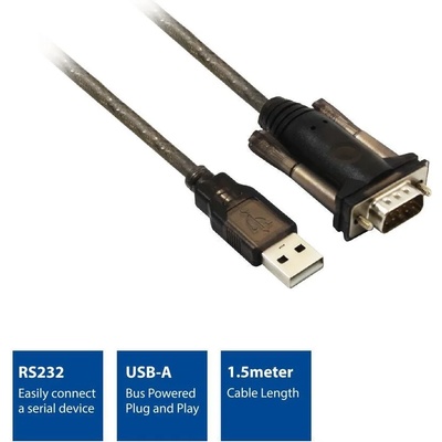 ACT Кабел ACT AC6000, от USB-A (м) към RS232 D-sub 9-pin (м), 1.5m, черен