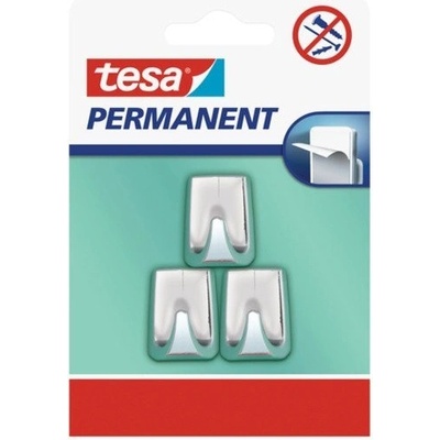Tesa Permanent Háčky, obdélníkové háčky malé S, lesklý pochromovaný plast, pro lehké předměty, v balení 3ks (66608-00000-00)