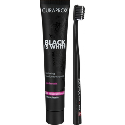 Curaprox Black Is White zubní pasta Black Is White 90 ml + zubní kartáček Black Is White dárková sada