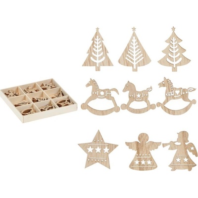 UNIPAP ozdoby dřevěné set mix 27ks 3x3cm XC2018902 8885849 303174