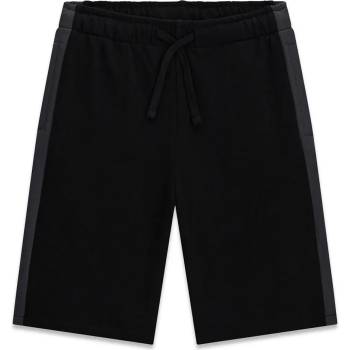 Guess Спортни къси панталони за момче в черно със сиви ленти и електрикав надпис Guess