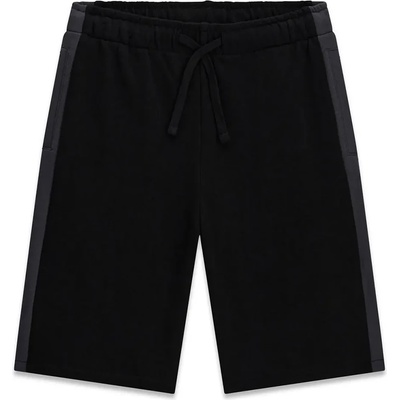 Guess Спортни къси панталони за момче в черно със сиви ленти и електрикав надпис Guess