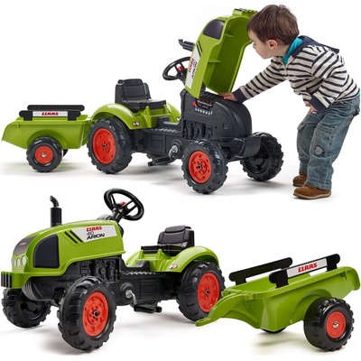 FALK Šliapací traktor 2041C Claas Arion s vlečkou a otváracou kapotou