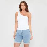 Be You Women's One Shoulder Rib Tank Vest - White