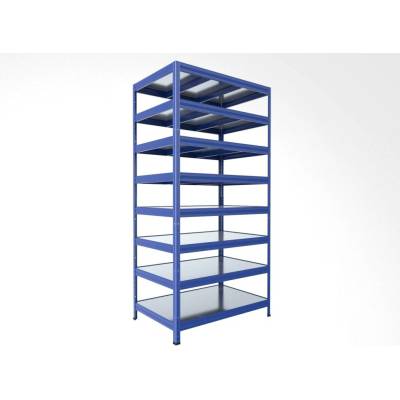 Biedrax Regál do domácnosti 35 x 90 x 270 cm, modrý, 8 polic plech zinek, nosnost 150 kg na polici