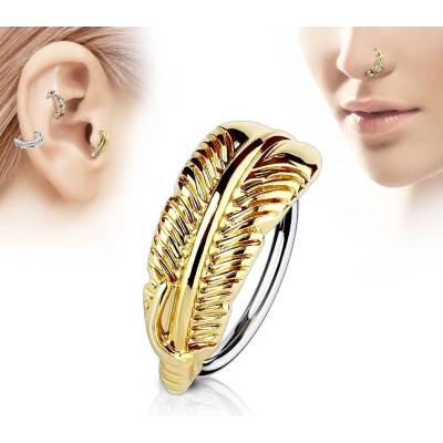 Šperky4U zlacený piercing do nosu/ucha s peříčkem N0077-GD