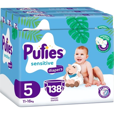 pufies Бебешки пелени Pufies Sensitive - Размер 5, 138 броя, 11-16 kg, Maxi Pack 3 (23148)
