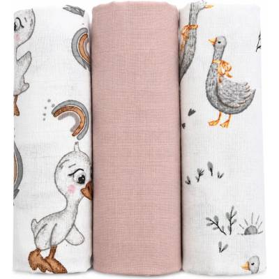 Baby Nellys Mušelínové DELUX Kačenka 60 x 80 cm bílá pudrově růžová 3ks