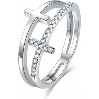 Moiss Luxusné dvojitý strieborný prsteň s krížikmi R00020