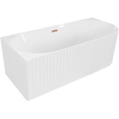 Mexen Gia свободностояща ъглова оребрена вана лява 170 x 80 см, бяла гланц, препълване четкан мед - 52701708000L-65 (52701708000L-65)