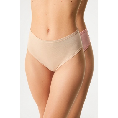 Astratex 2PACK Tanga Bamboo Mina s vysokým pasem černobéžová – Sleviste.cz