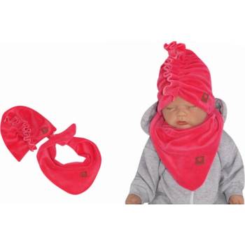 Z&Z Stylová dětská jarní podzimní velurová čepice turban s šátkem amarant