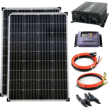 Solartronic Пълен комплект Соларна система 2x100 W, 12V, Инвертор 1000W, 20A контролер (SET200M-NM1000-LR20Agelb-1000mm)