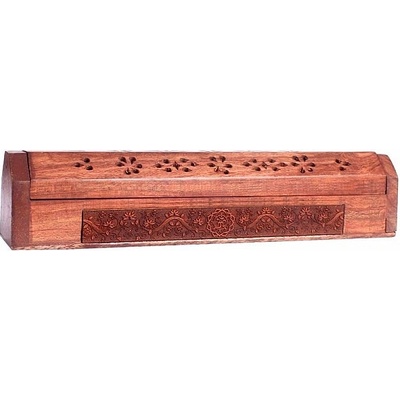 Nefertitis Truhlička a stojánek dřevo na vonné tyčinky se symbolem Óm cca 31 x 5,5 x 6 cm