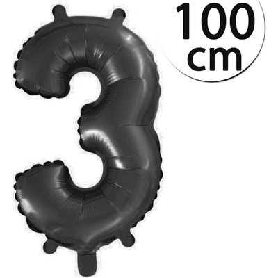 FUN RAG 3Black 215135 heliový balón fóliový číslo 3 černý 100 cm