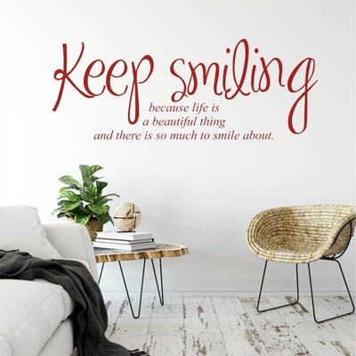 INSPIO Samolepka Nálepka na zeď - Keep smiling (citát na zeď) texty, citáty rudá, rozměry 94x35