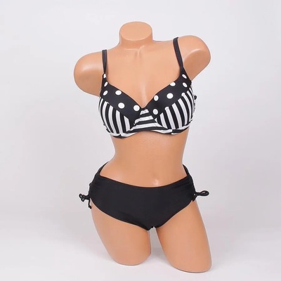 Макси бански в черно и бяло с точки и райе - чашка d