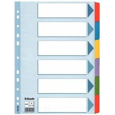 Zesílené rejstříky "Mylar", mix barev, karton, A4, 6 dílů, ESSELTE
