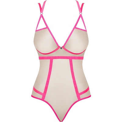 Elegantní body Nudelia teddy neon pink Obsessive Růžová