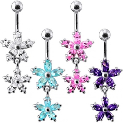 Šperky4U stříbrný piercing do pupíku kytičky BP01117-C