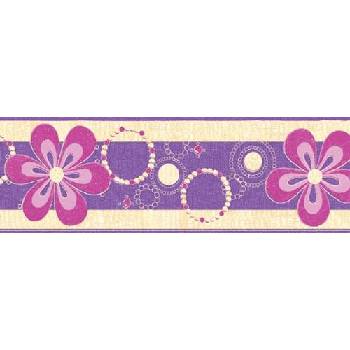 IMPOL TRADE Samolepiaca bordúra kvety fialové 69020 5 m x 6,9 cm