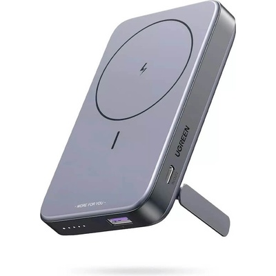 UGREEN Magnetic Wireless Power Bank 10000 mAh 20W - преносима външна батерия с USB-C порт, USB-A изход и безжично зареждане с MagSafe (тъмносив)