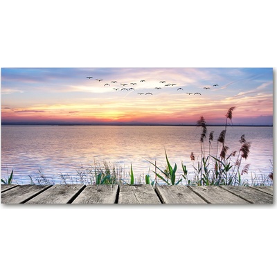 Foto obraz fotografie na skle jazero východ 100x50 cm