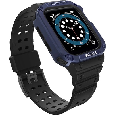 HQWear Комплект каишка + кейс HQWear за Apple Watch 7/6/5/4/3/2 / SE (41/40/38mm), Черен + Тъмносин (5907769311963)