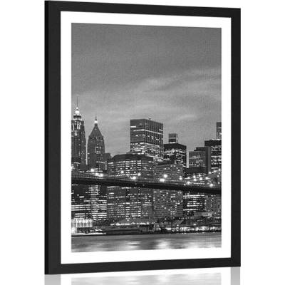 Plakát s paspartou černobílý most v Brooklynu - 60x90 black
