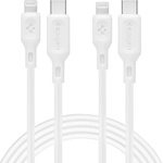 Spigen Essential Fast Charging USB-C to Lightning Cable PD Pack - комплект 2 броя USB-C към Lightning (MFI) кабели за Apple устройства с Lightning порт (100 см) (бял)