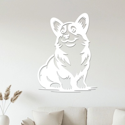 dřevo života Dřevěný obraz sedící Corgi Rozměry (cm): 45x60, Zvolte barvu dekoru: Bílá